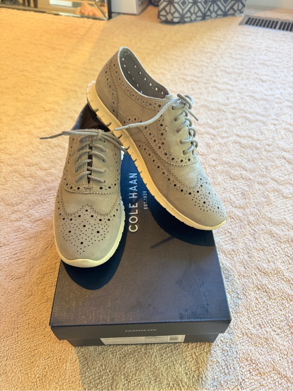 Cole Haan Zerogrand Women’s Wingtip Oxfords in Light Gray-Taupe